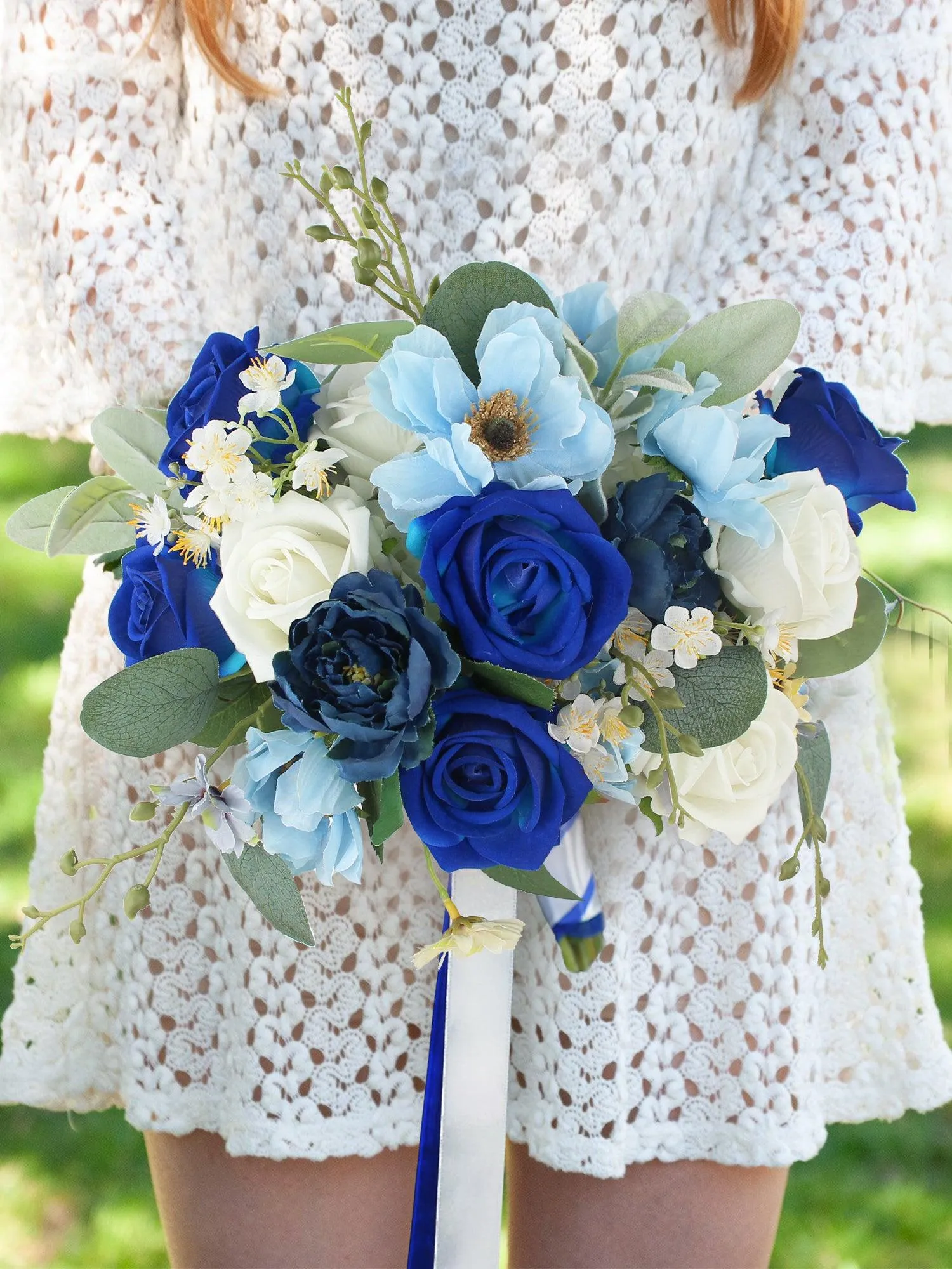 12.5 inch wide Sapphire Blue Bridal Bouquet