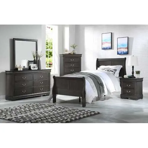 56" X 85" X 47" Dark Gray Wood Full Bed