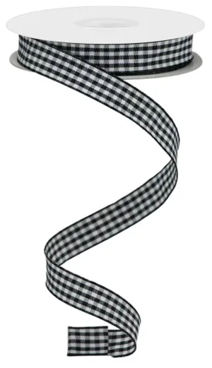 5/8" Mini Gingham Check Ribbon: Blk/Wht - 10yds