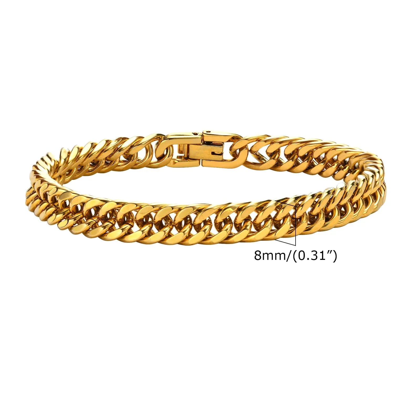 8/10/12/15mm Double Curb Chain Bracelet,Miami Curb Link Chain, Stainless Steel Curb Chain Bracelet for Men Women