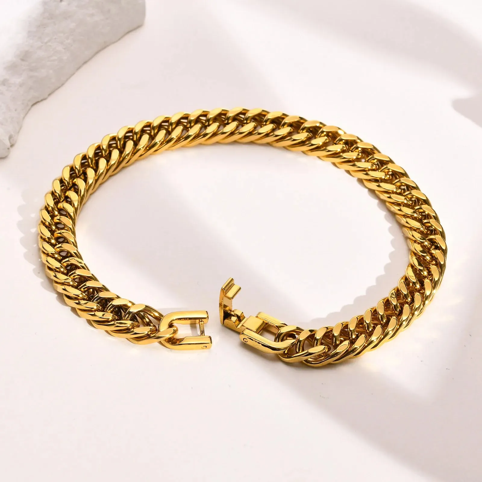 8/10/12/15mm Double Curb Chain Bracelet,Miami Curb Link Chain, Stainless Steel Curb Chain Bracelet for Men Women