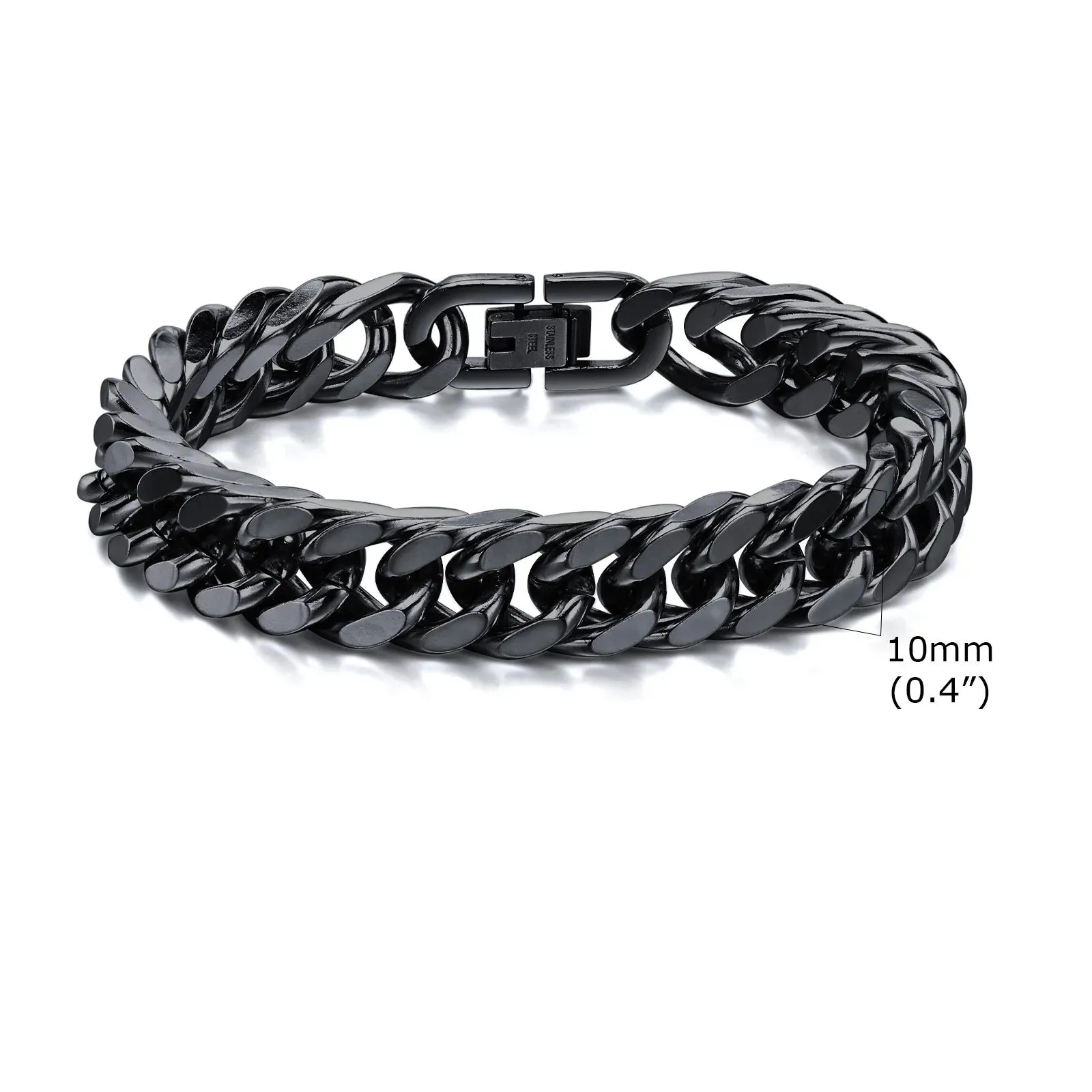 8/10/12/15mm Double Curb Chain Bracelet,Miami Curb Link Chain, Stainless Steel Curb Chain Bracelet for Men Women