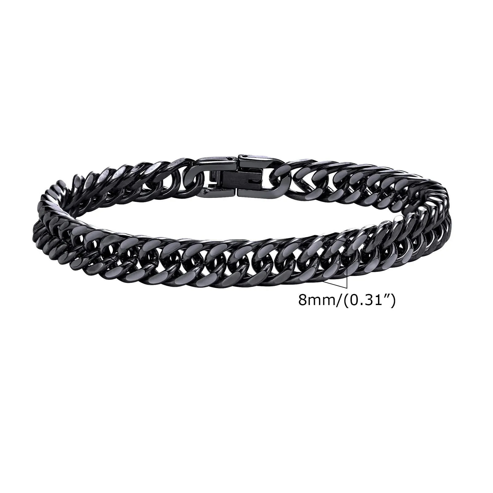 8/10/12/15mm Double Curb Chain Bracelet,Miami Curb Link Chain, Stainless Steel Curb Chain Bracelet for Men Women