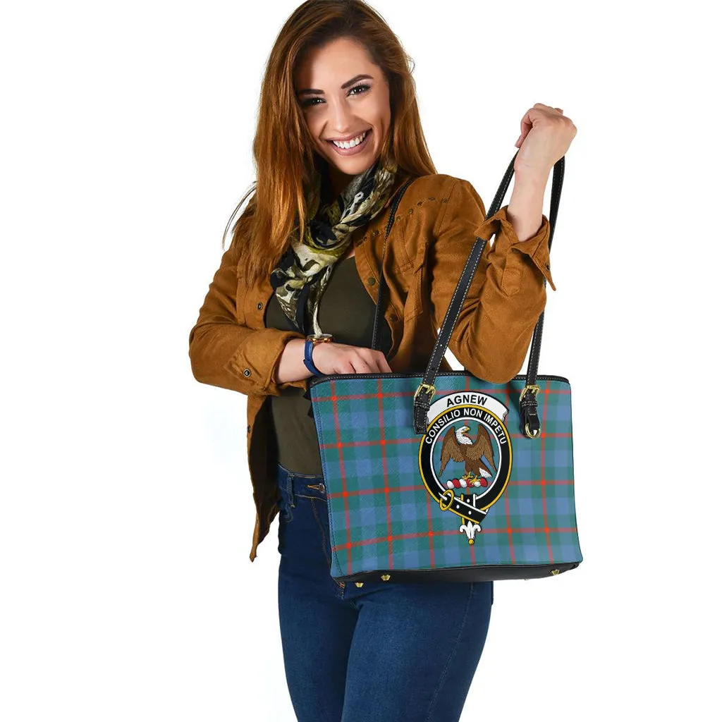 Agnew Ancient Tartan Leather Tote Bag with Family Crest