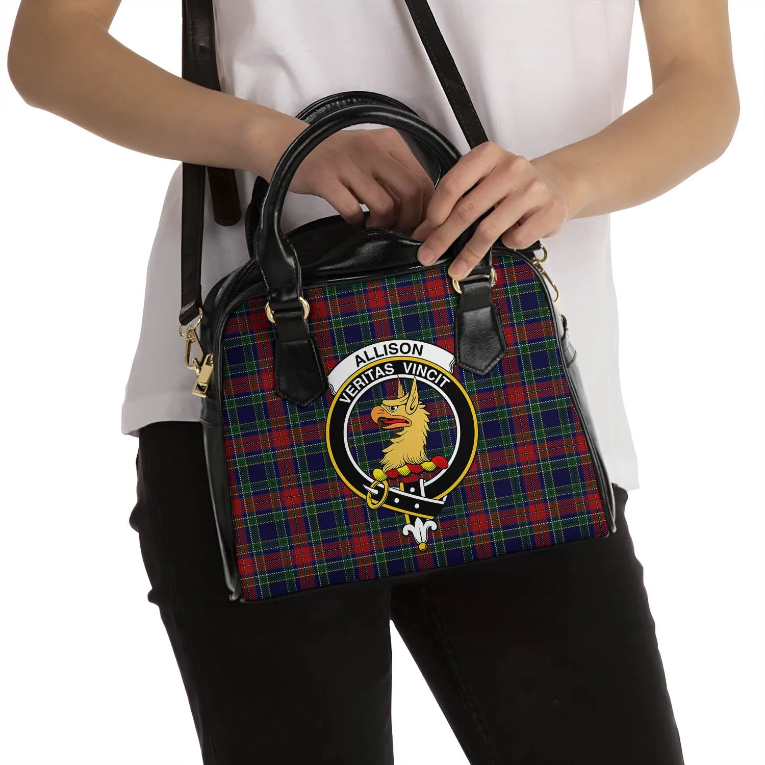 Allison Red Tartan Shoulder Handbags with Family Crest