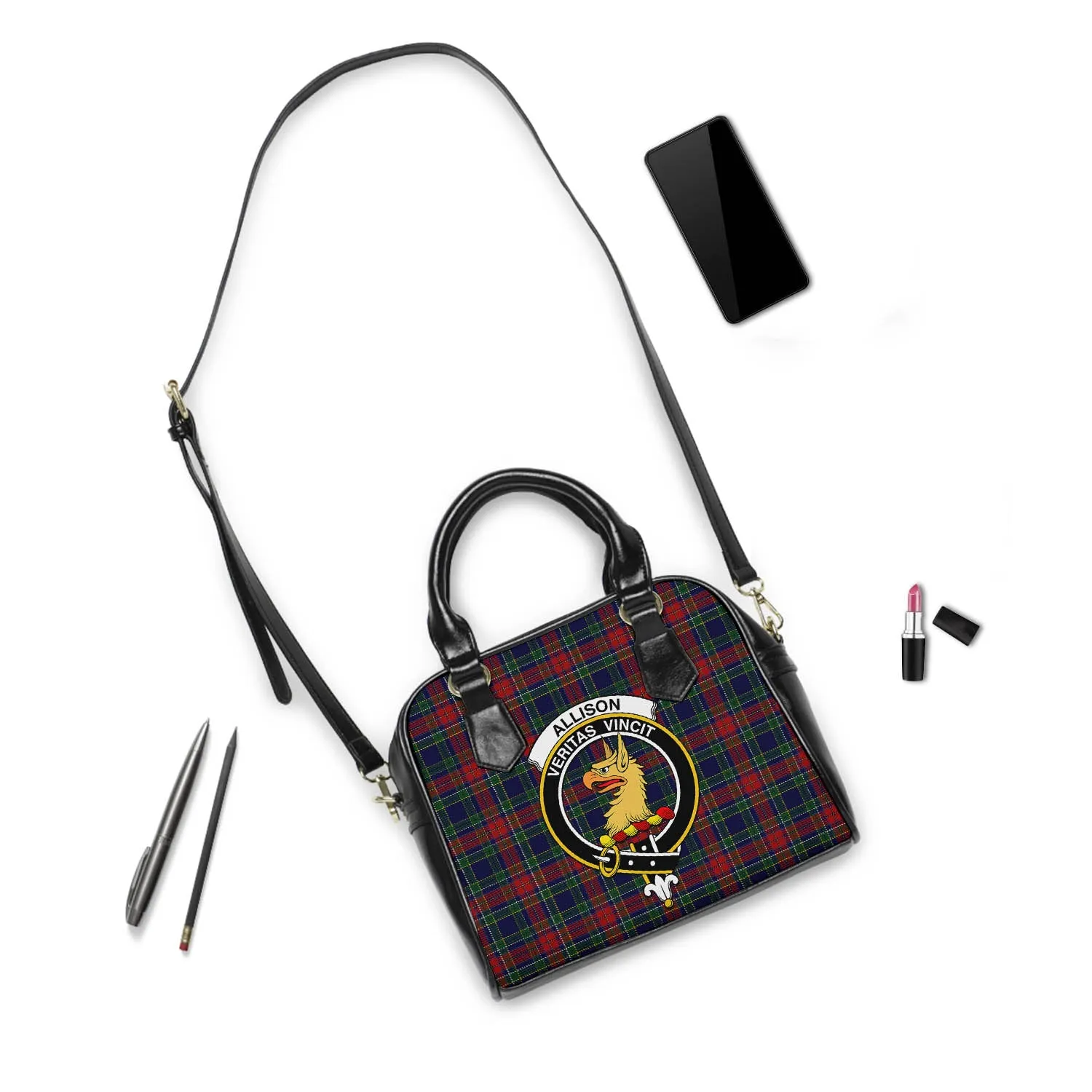 Allison Red Tartan Shoulder Handbags with Family Crest