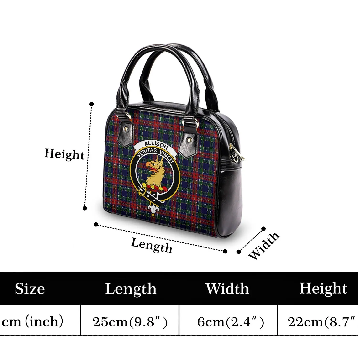 Allison Red Tartan Shoulder Handbags with Family Crest