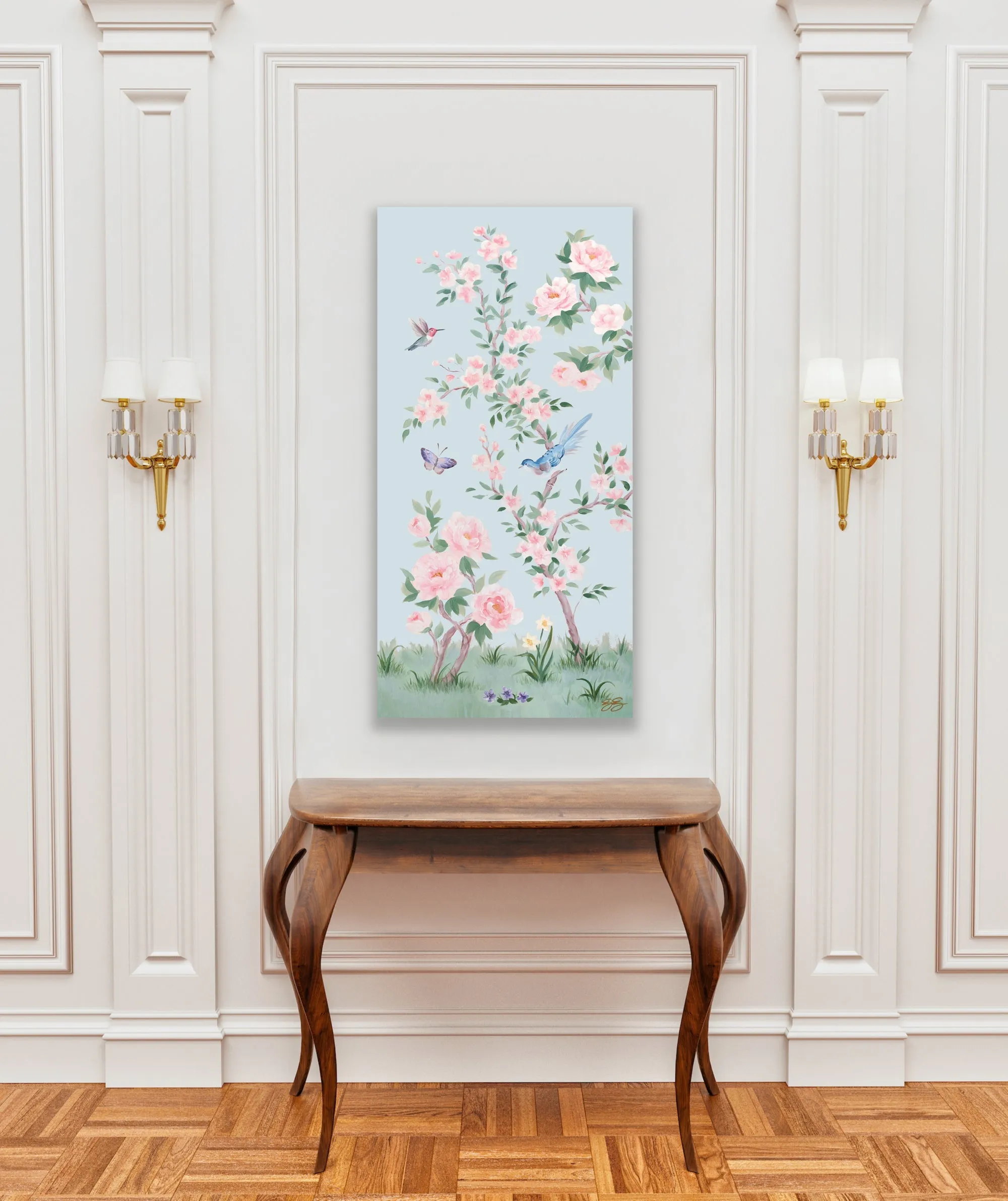 April, a blue chinoiserie canvas wrap