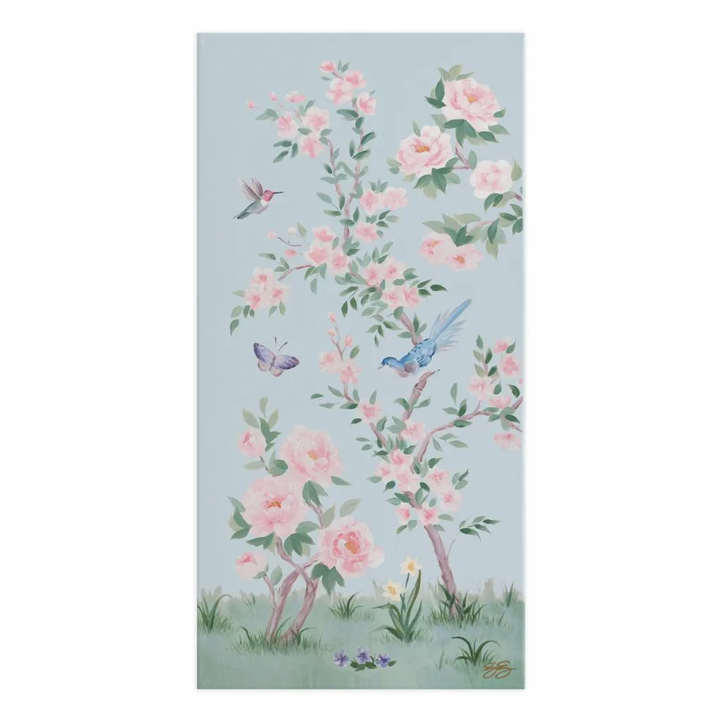 April, a blue chinoiserie canvas wrap