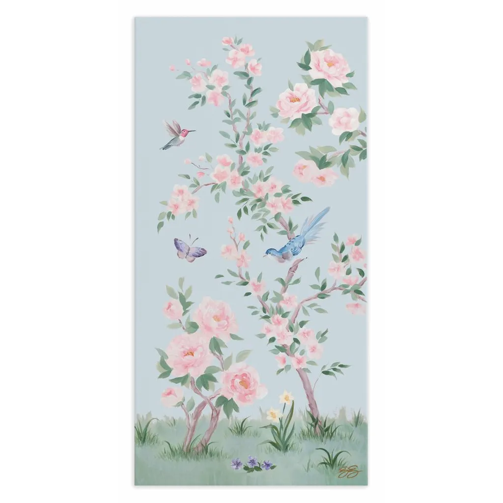 April, a blue chinoiserie canvas wrap