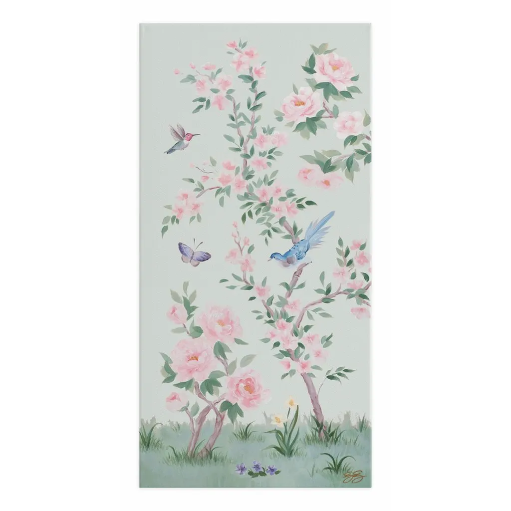 April, a green chinoiserie canvas wrap