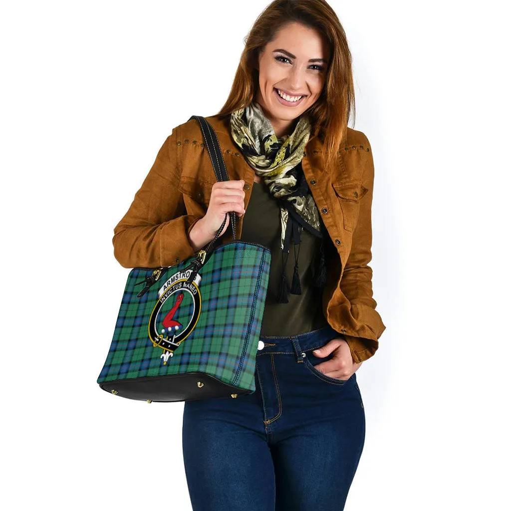 Armstrong Ancient Tartan Leather Tote Bag with Family Crest