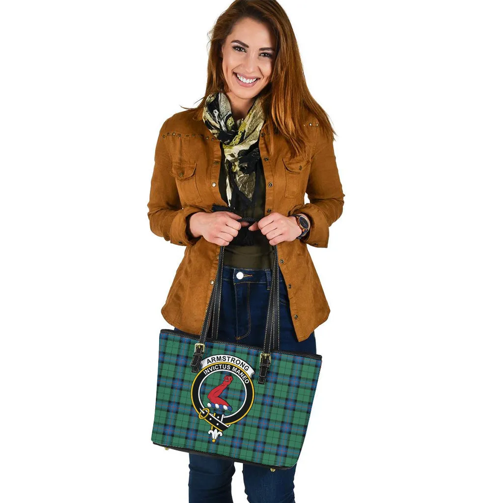 Armstrong Ancient Tartan Leather Tote Bag with Family Crest