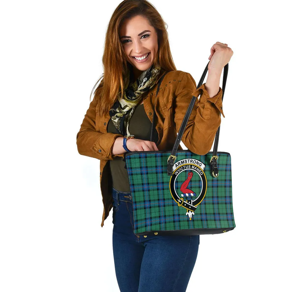 Armstrong Ancient Tartan Leather Tote Bag with Family Crest