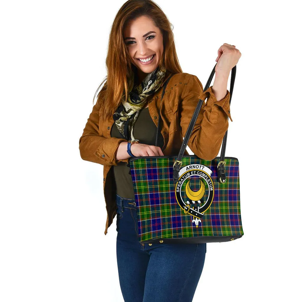 Arnott Tartan Leather Tote Bag with Family Crest