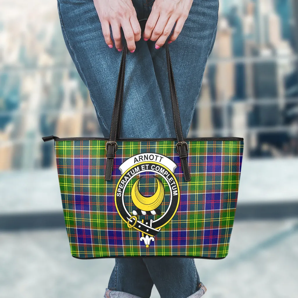 Arnott Tartan Leather Tote Bag with Family Crest