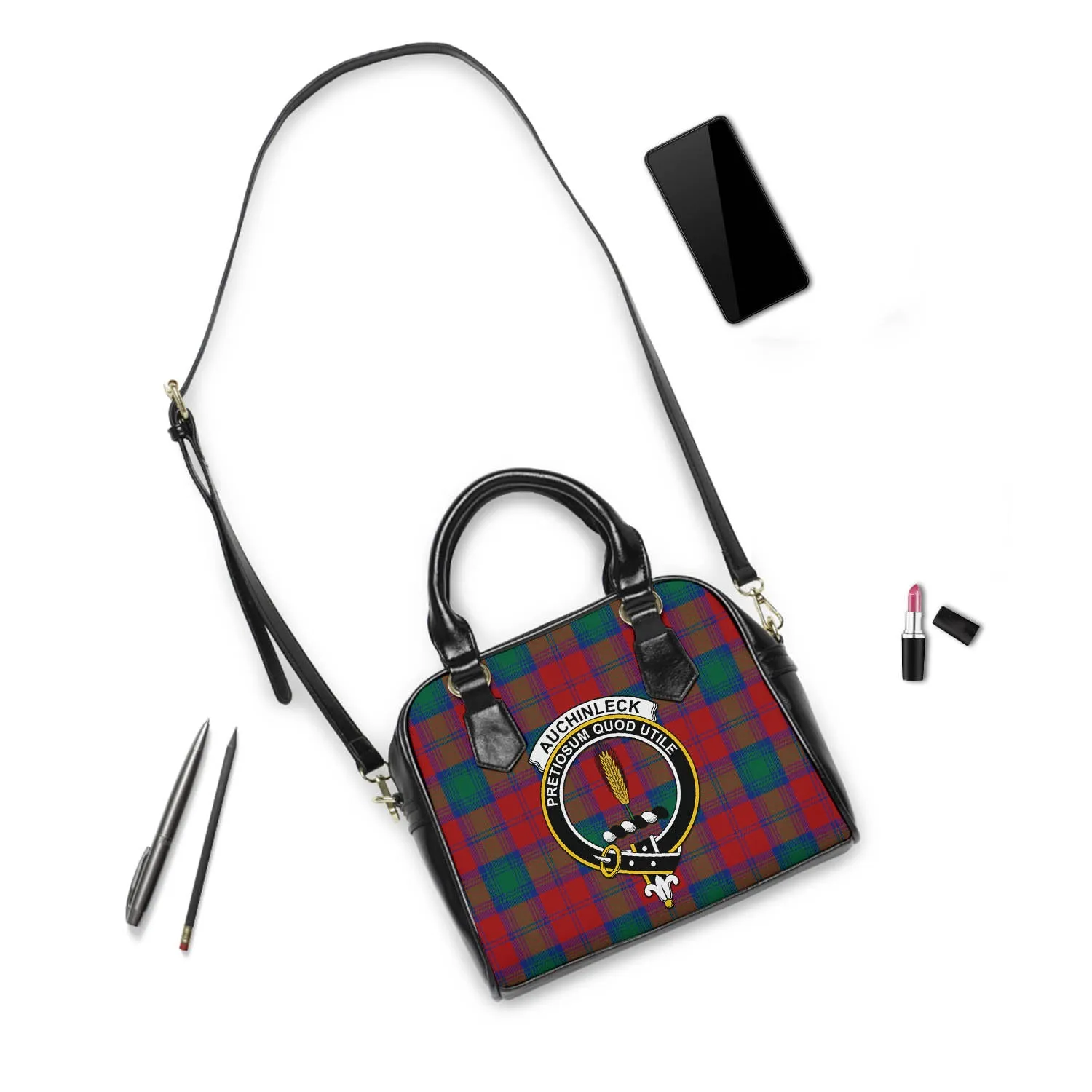 Auchinleck (Affleck) Tartan Shoulder Handbags with Family Crest