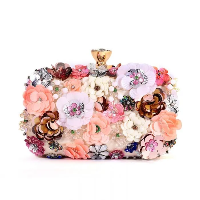 Aurora Champagne Floral Evening Clutch Bag