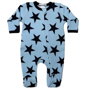 Baby Zipper Footie - Large Blue Stars