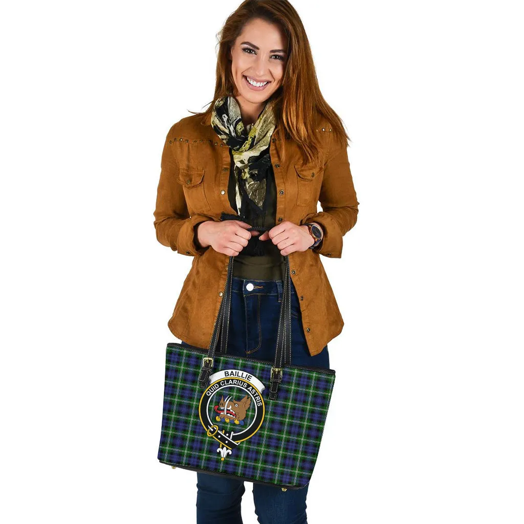 Baillie (Bailey) Tartan Leather Tote Bag with Family Crest