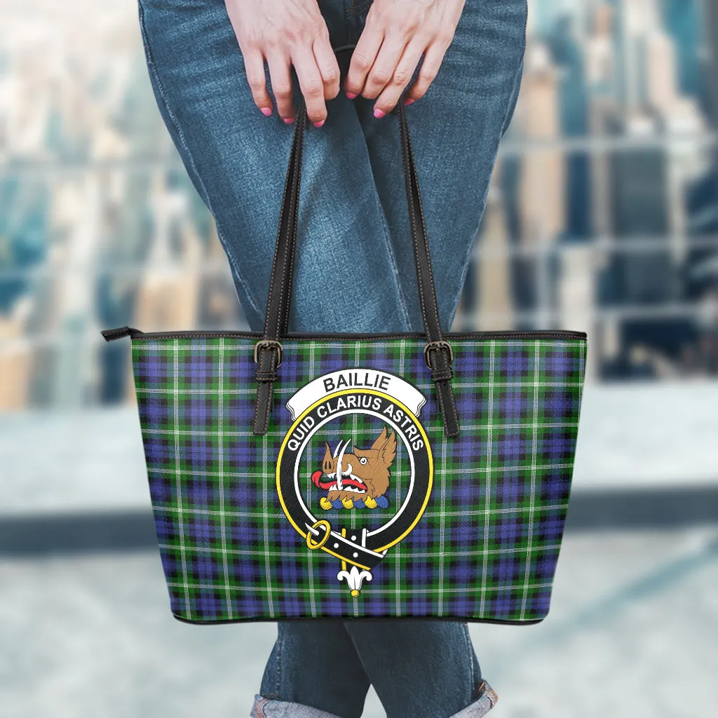 Baillie (Bailey) Tartan Leather Tote Bag with Family Crest