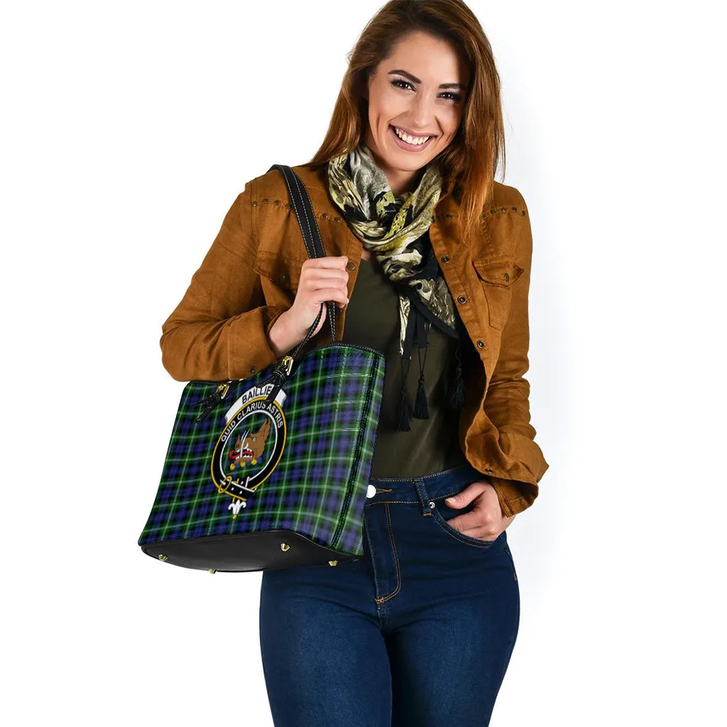 Baillie (Bailey) Tartan Leather Tote Bag with Family Crest