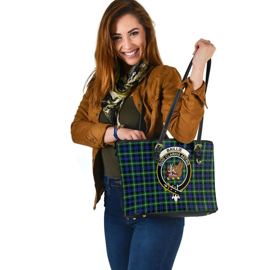 Baillie (Bailey) Tartan Leather Tote Bag with Family Crest