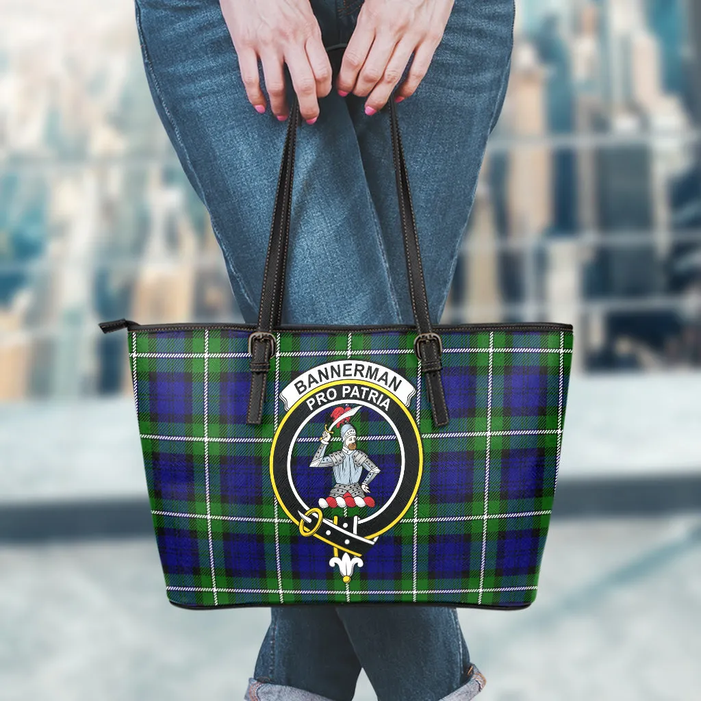 Bannerman Tartan Leather Tote Bag with Family Crest