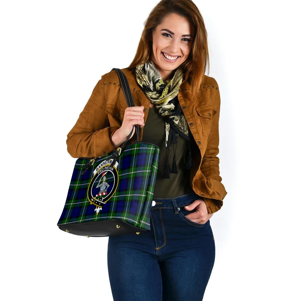 Bannerman Tartan Leather Tote Bag with Family Crest