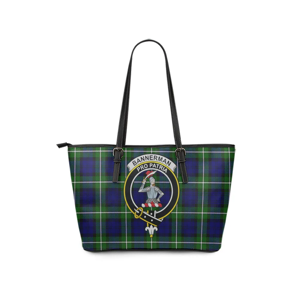 Bannerman Tartan Leather Tote Bag with Family Crest