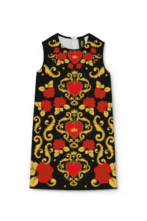 Be Mine Adele Black Sweet Hearts & Roses Print Shift Dress - Girls