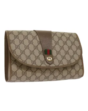 Beige Green Red GG Canvas Clutch Bag with Web Detail by Gucci