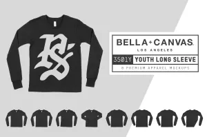 Bella   Canvas 3501Y Youth Longsleeve T-Shirt Mockups