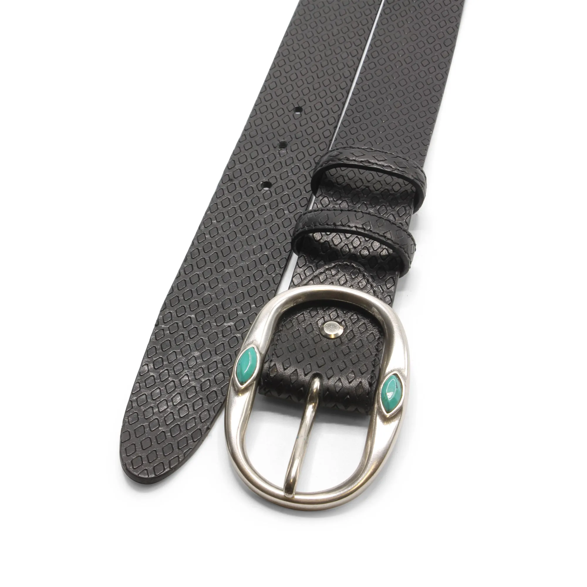 Black Diamond Texture Turq Prong Belt