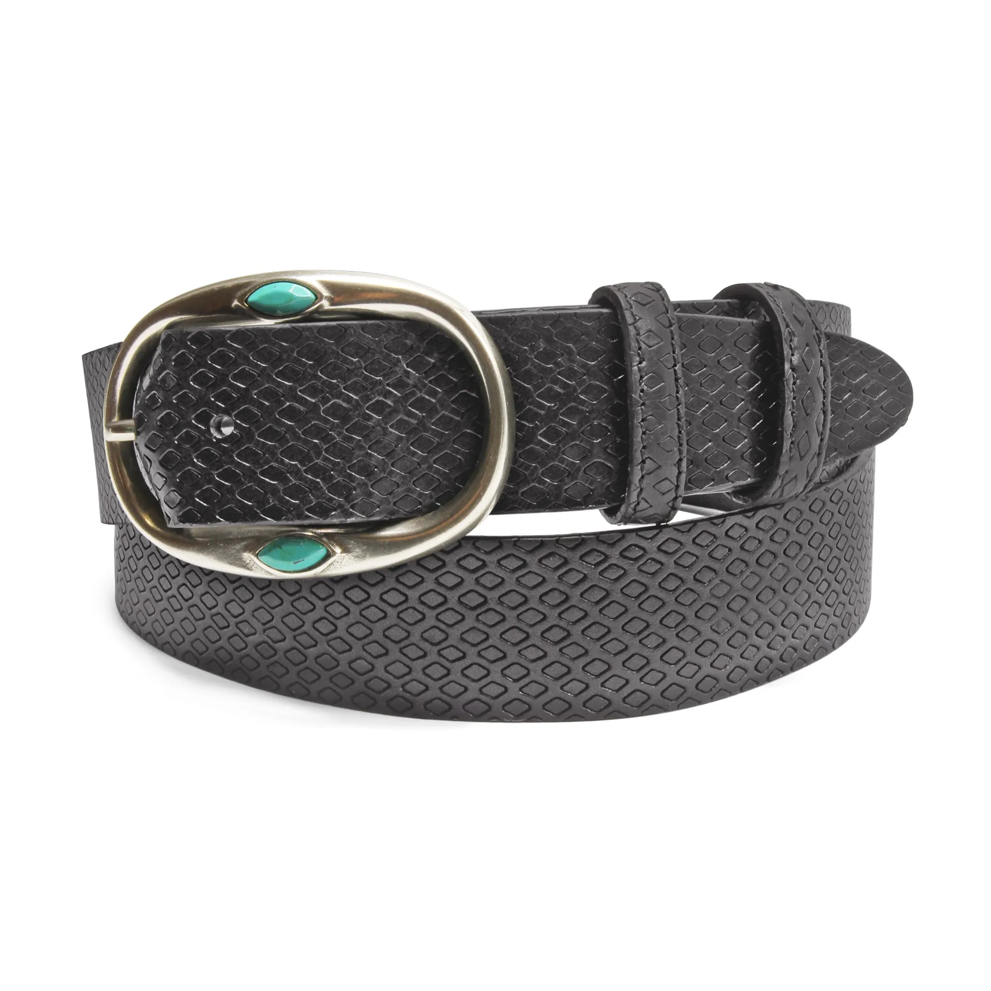 Black Diamond Texture Turq Prong Belt