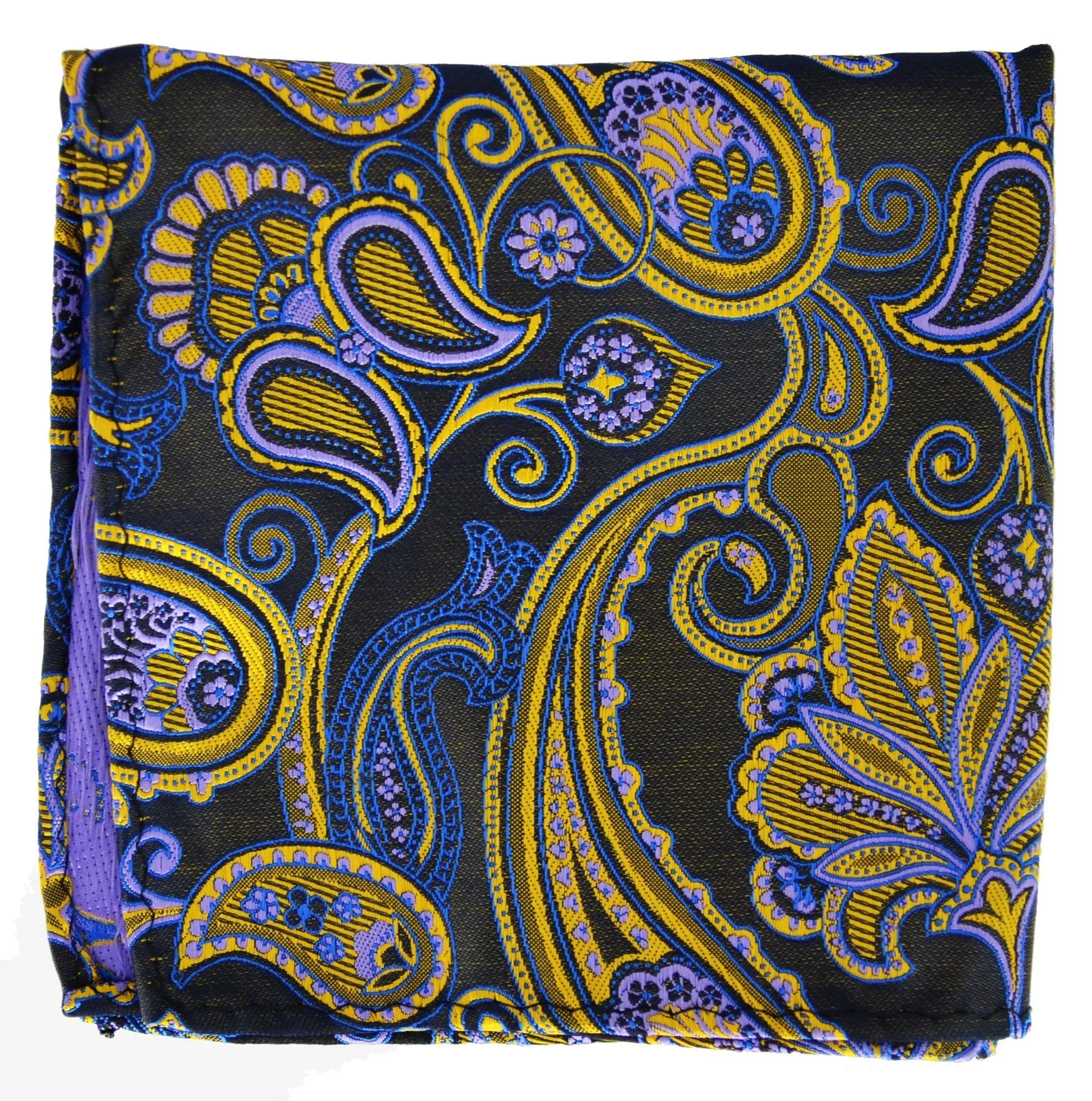 Black, Gold and Navy Paisley Men's Pocket Square