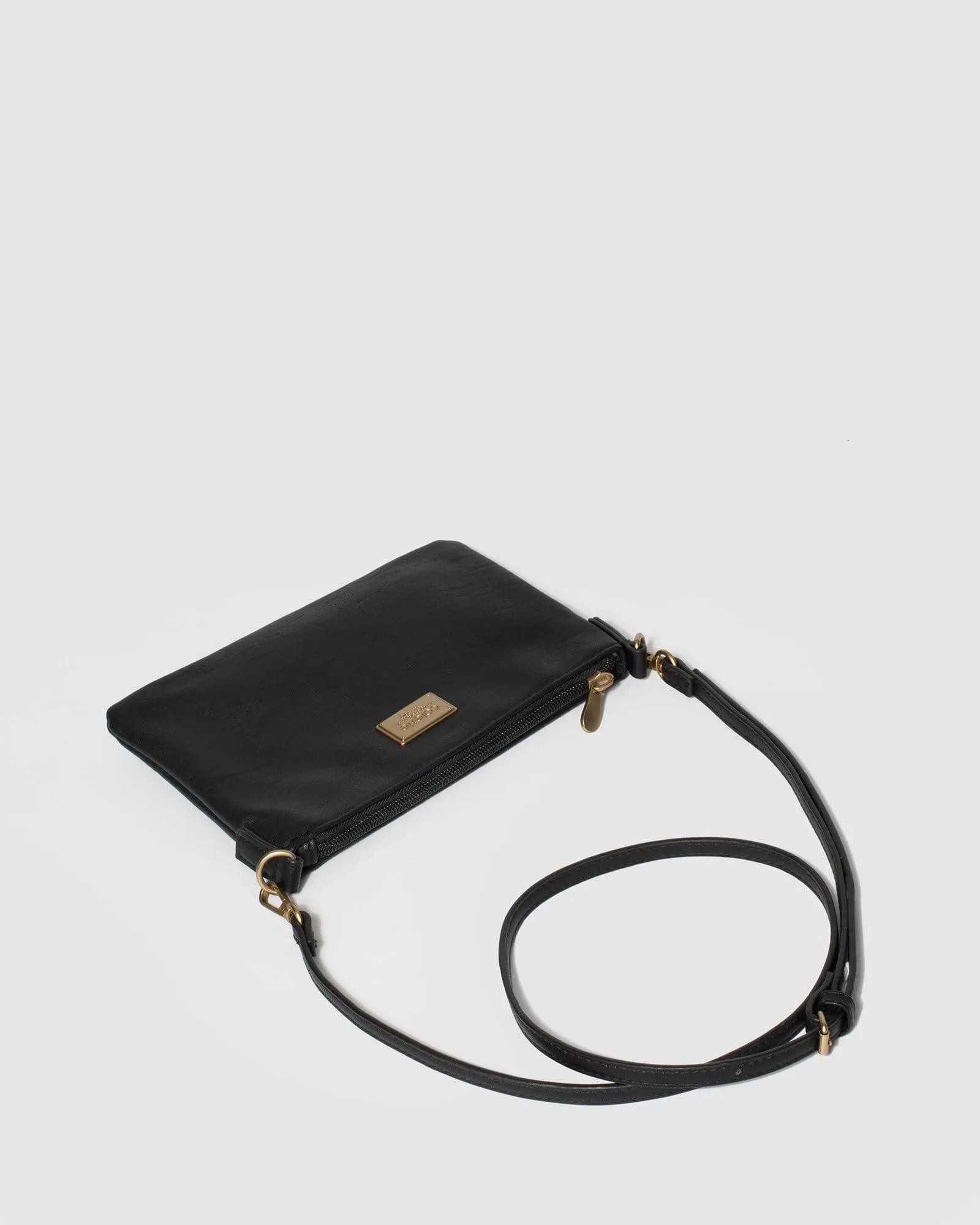 Black Peta Pu Strap Crossbody Bag