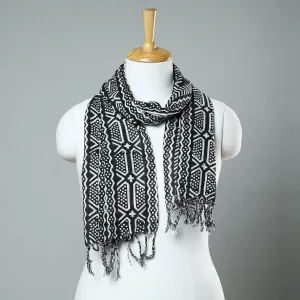 Black - Sanganeri Block Printed Cotton Stole with Tassels 41