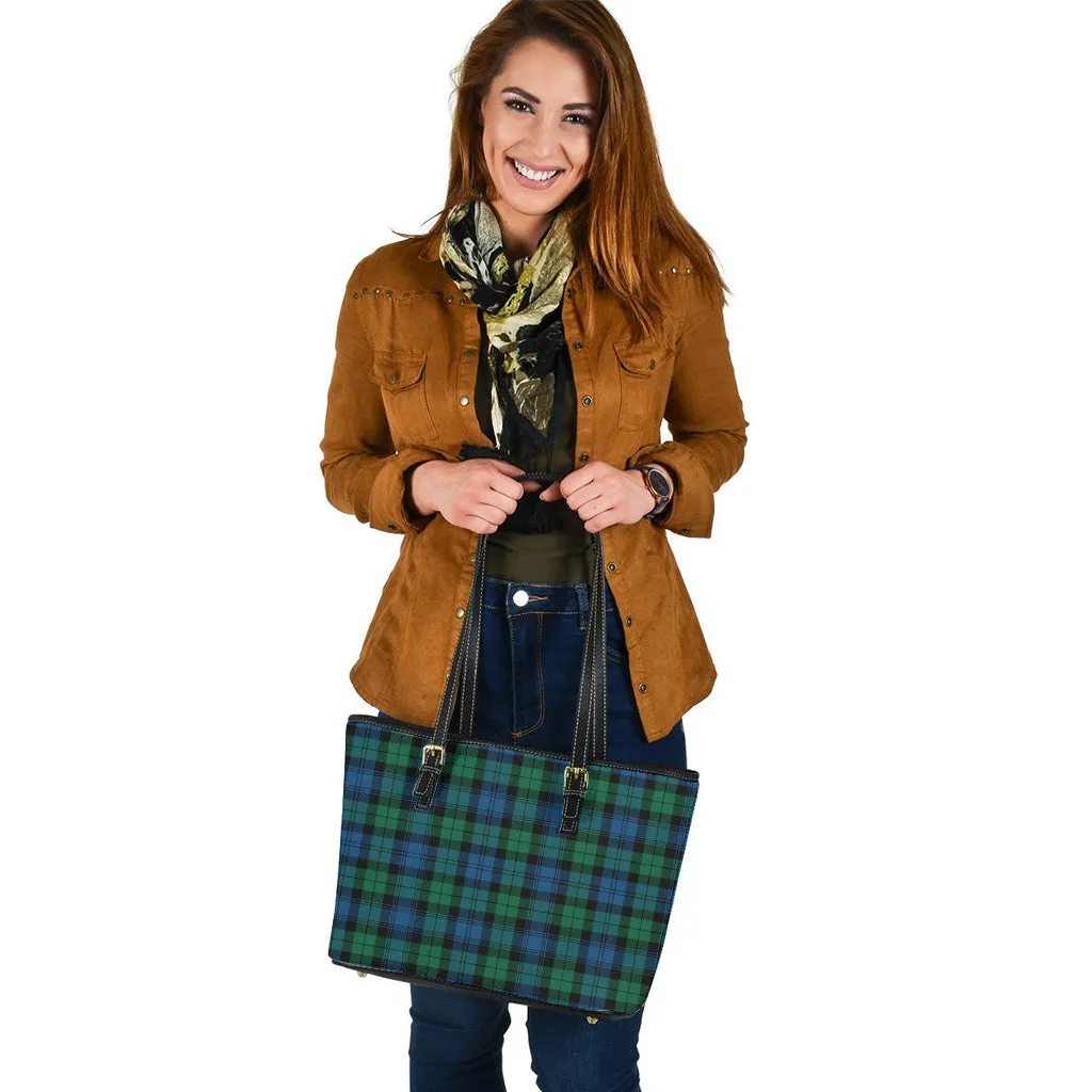 Black Watch Ancient Tartan Leather Tote Bag