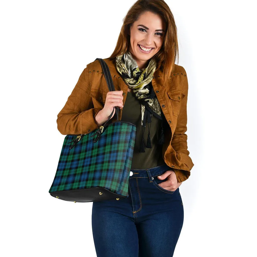 Black Watch Ancient Tartan Leather Tote Bag