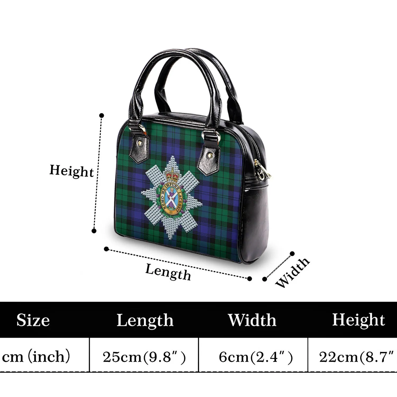 Black Watch Modern Tartan Shoulder Handbags with Family Crest