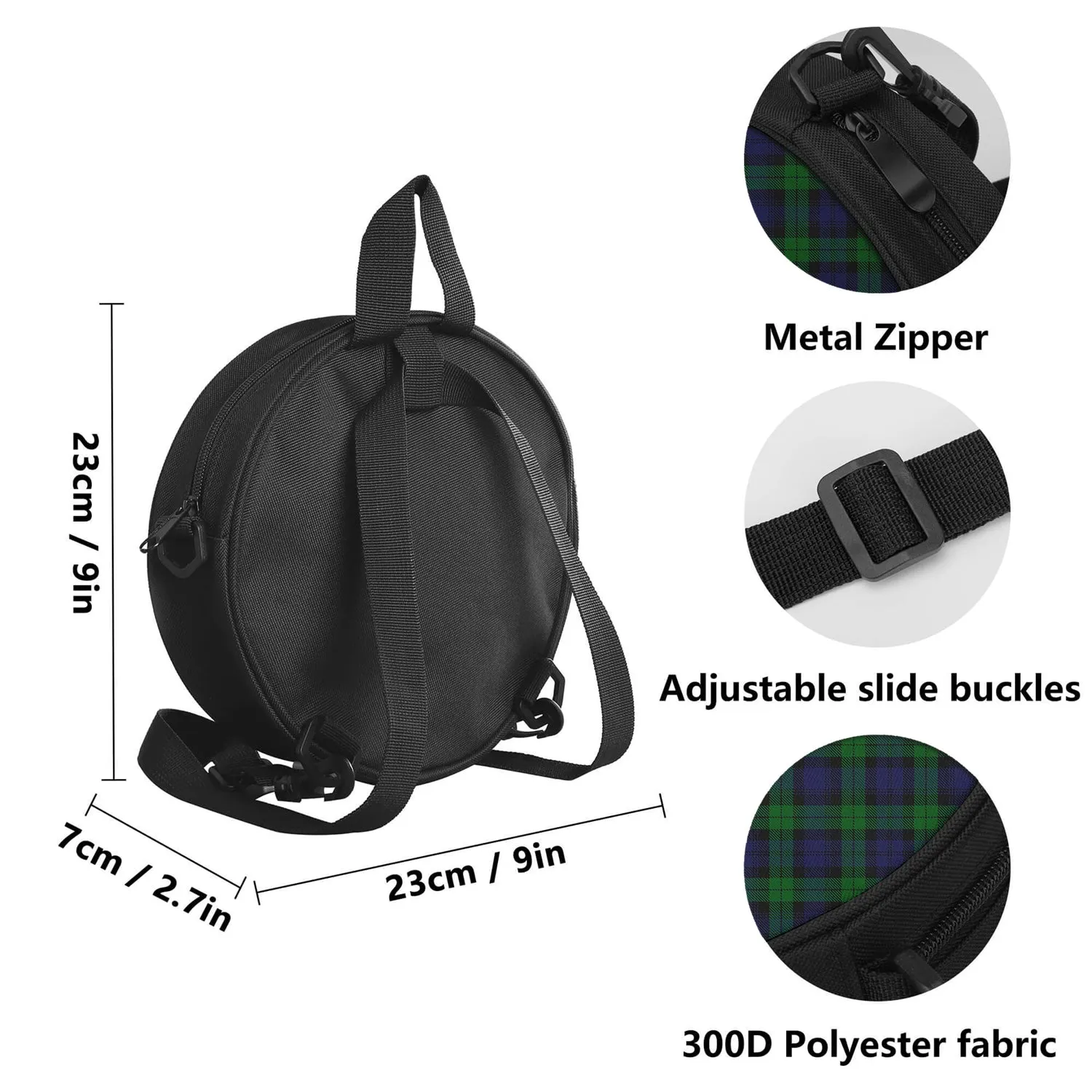 Black Watch Tartan Round Satchel Bags