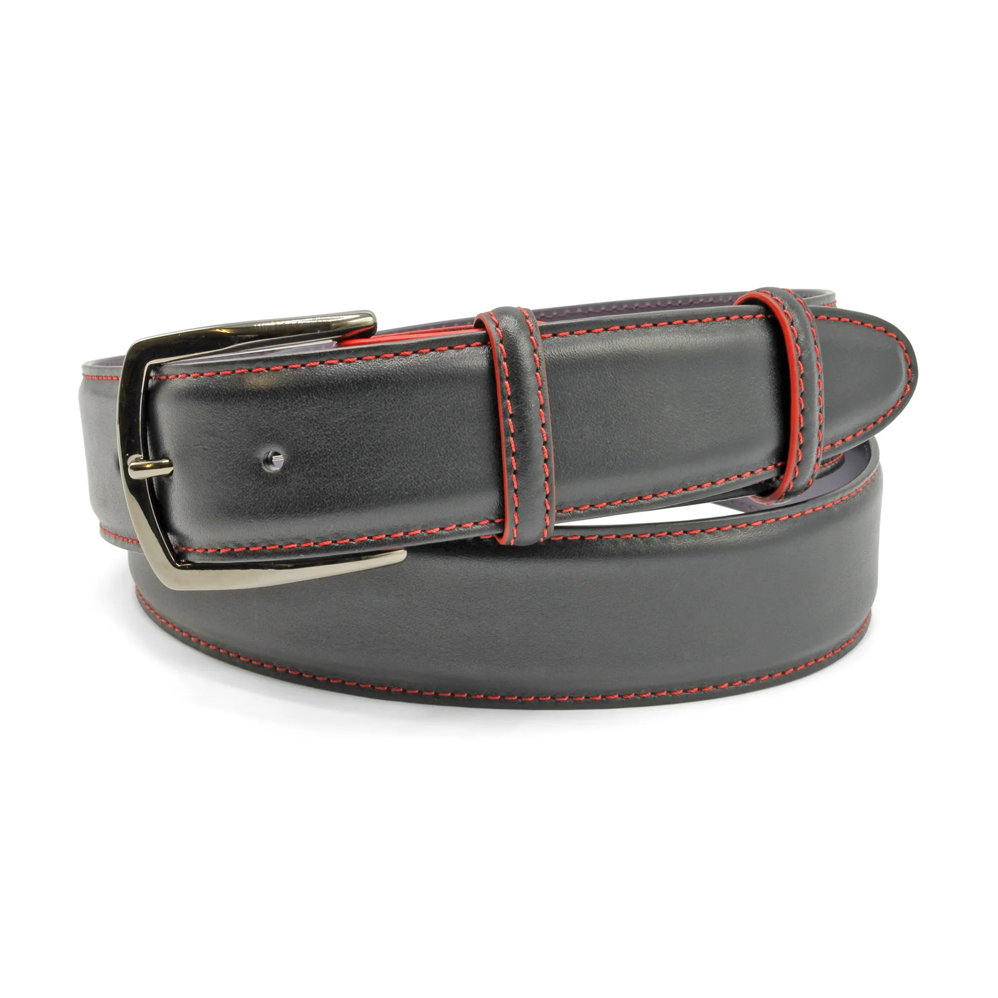 Black/Red Contrast Detail Gunmetal Belt