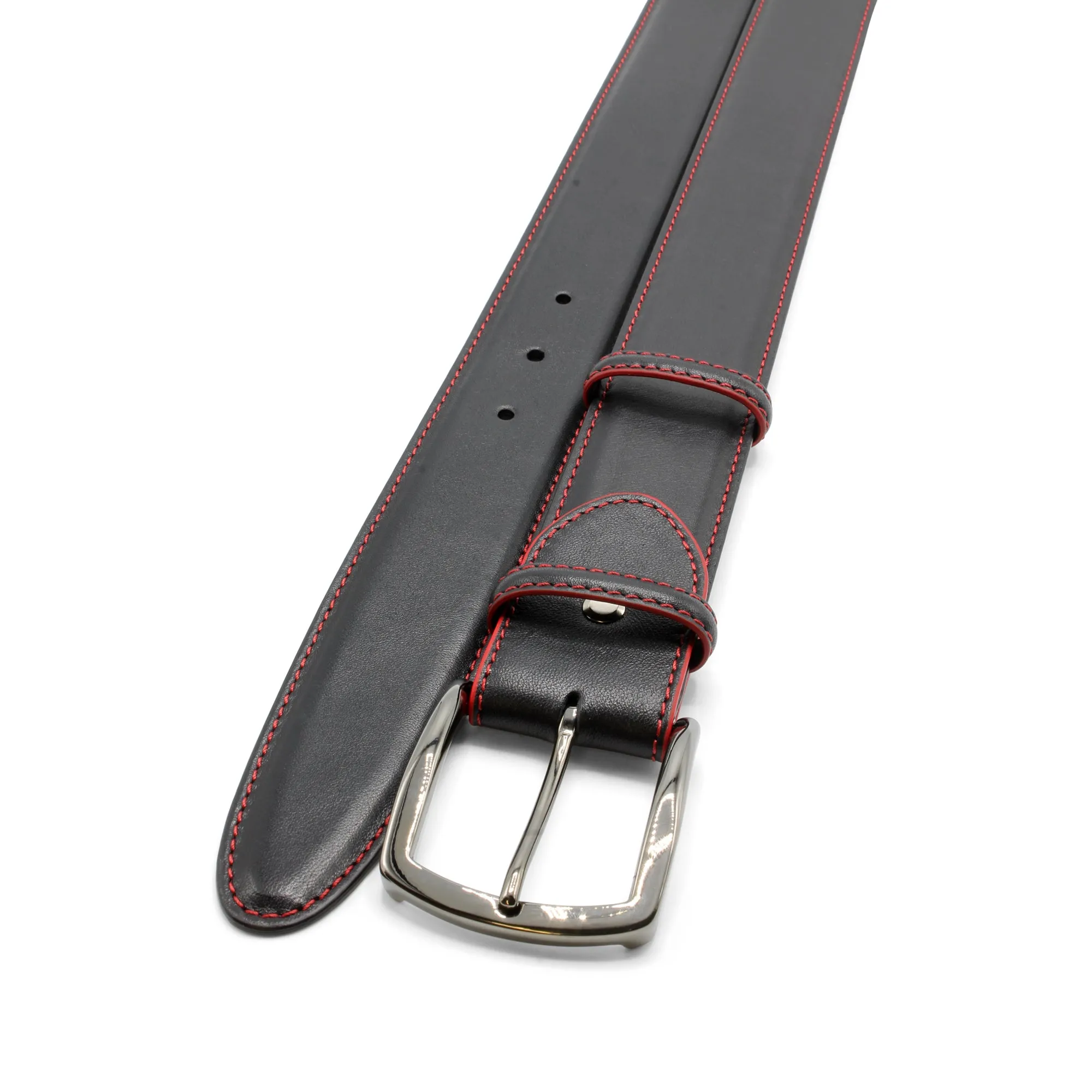 Black/Red Contrast Detail Gunmetal Belt