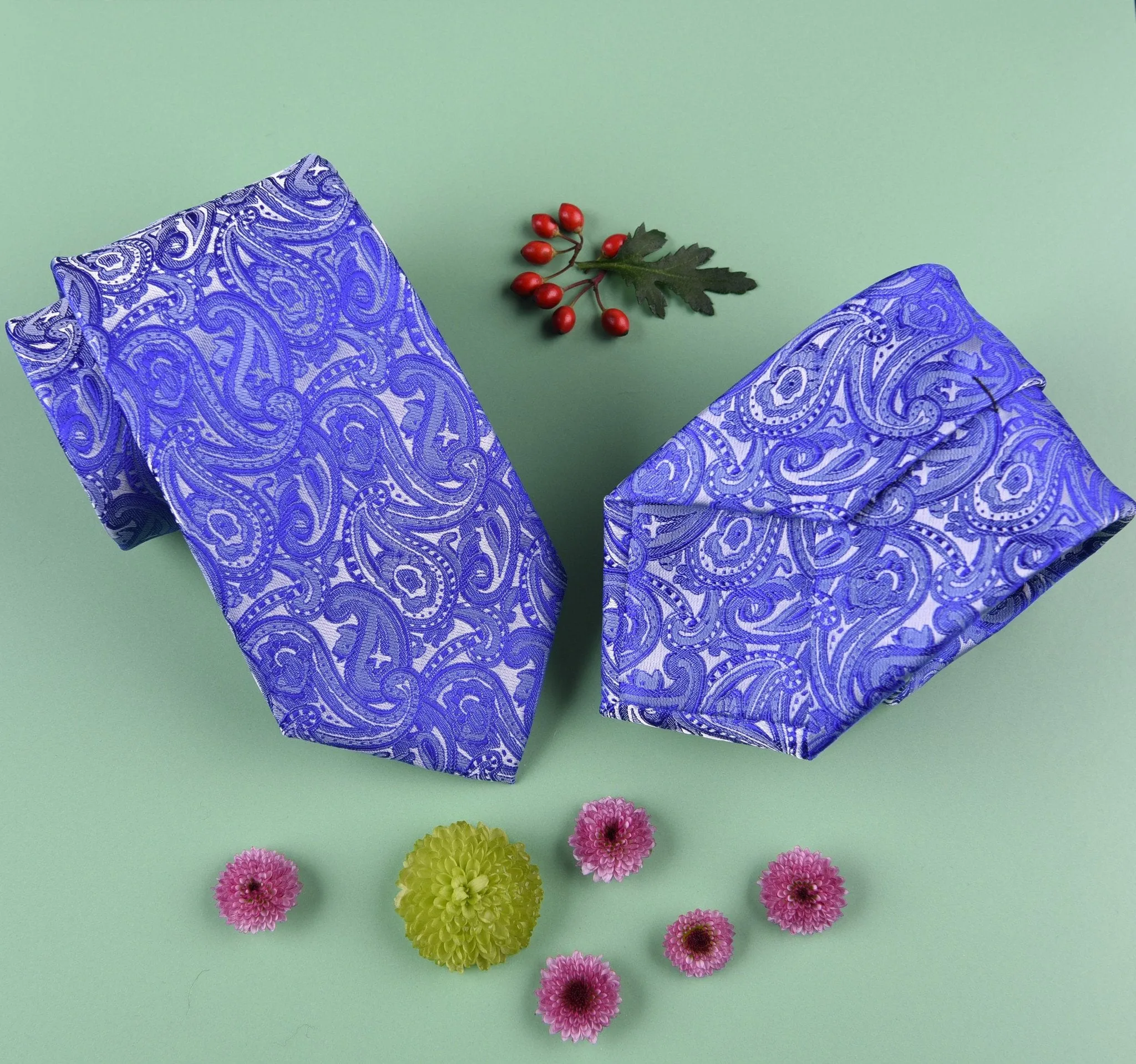 Blue Lavish Paisley Floral Designer Luxury Fashion Woven Ties 3"