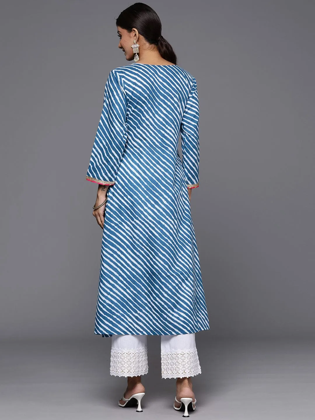 Blue Lehariya Printed A-Line Kurta