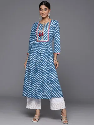 Blue Lehariya Printed A-Line Kurta