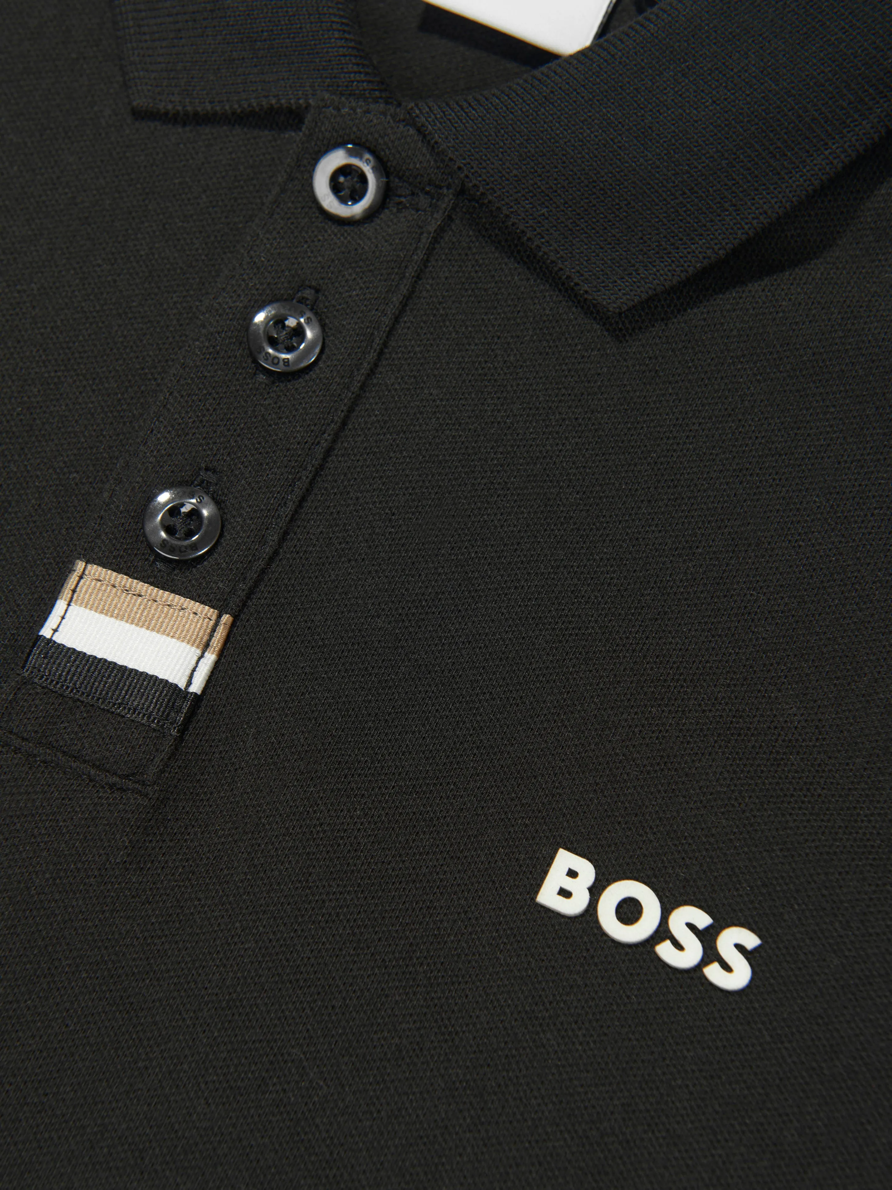 BOSS Boys Logo Print Polo Shirt in Black