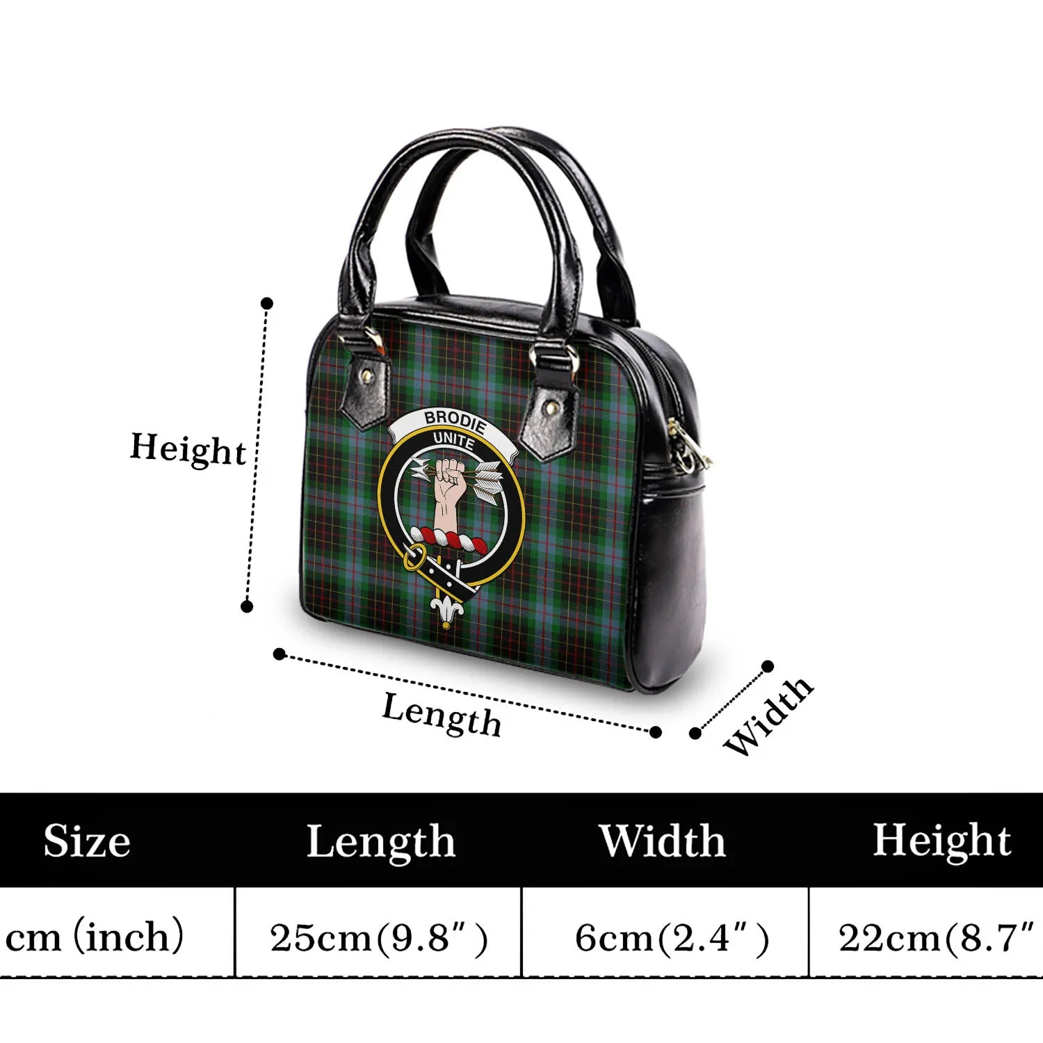 Brodie Hunting Tartan Shoulder Handbags with Family Crest