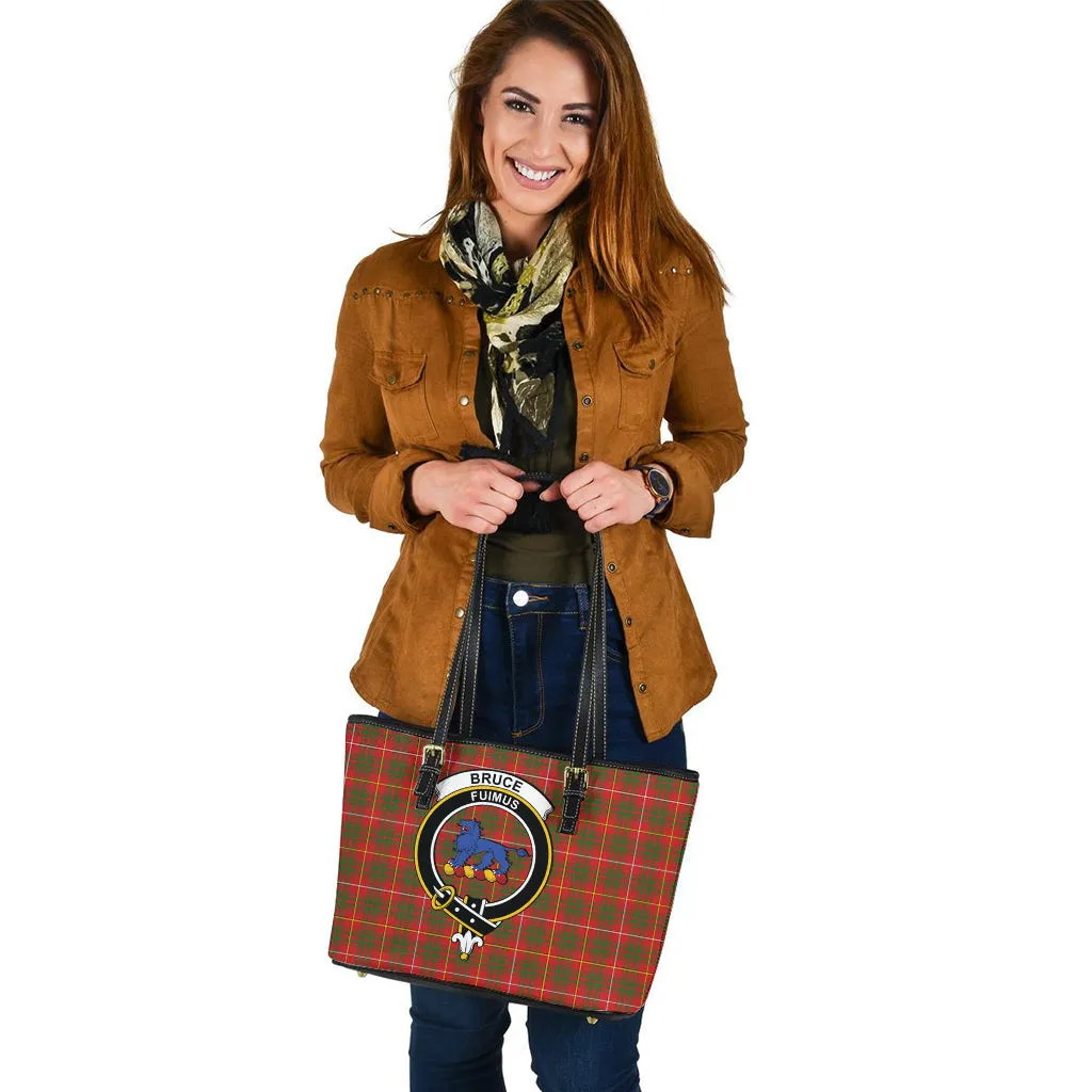 Bruce Modern Tartan Leather Tote Bag with Family Crest